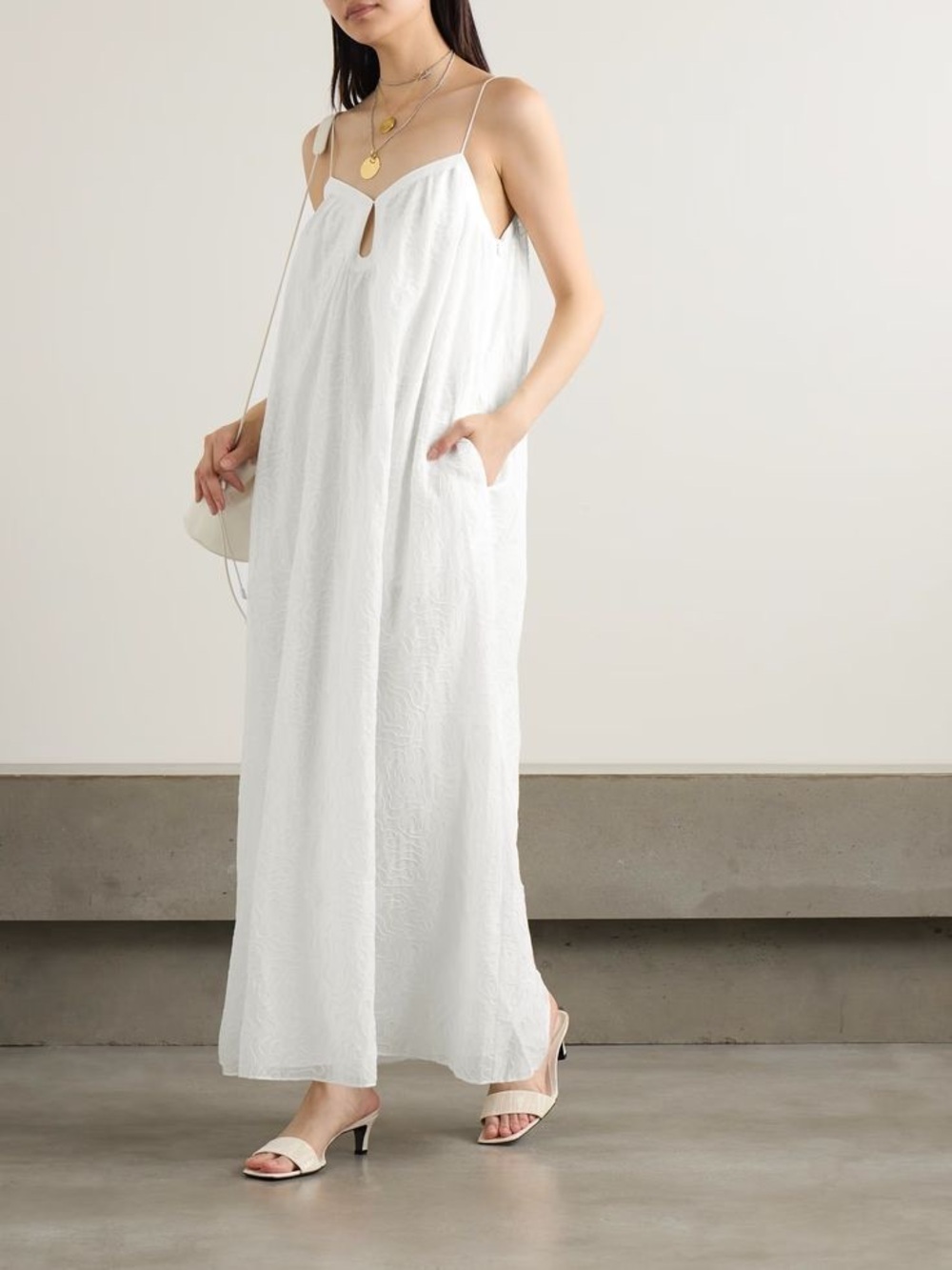 LA LIGNE Ivory Squiggle Embroidery Voile Maxi Dress Boho Bridal Resort  Bump Med